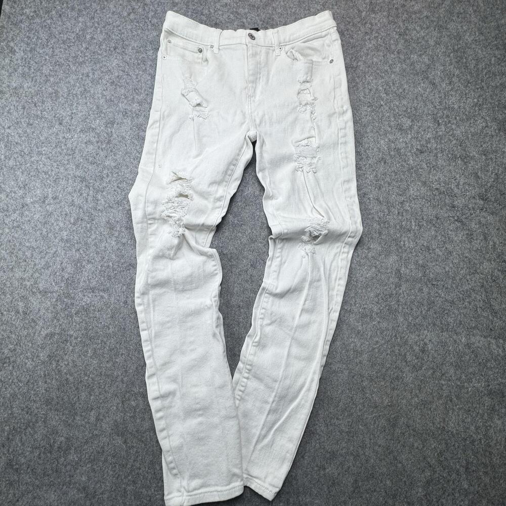 Forever 21 Skinny Jeans Mens 33x31 White Wash Distressed Denim Pants Casual